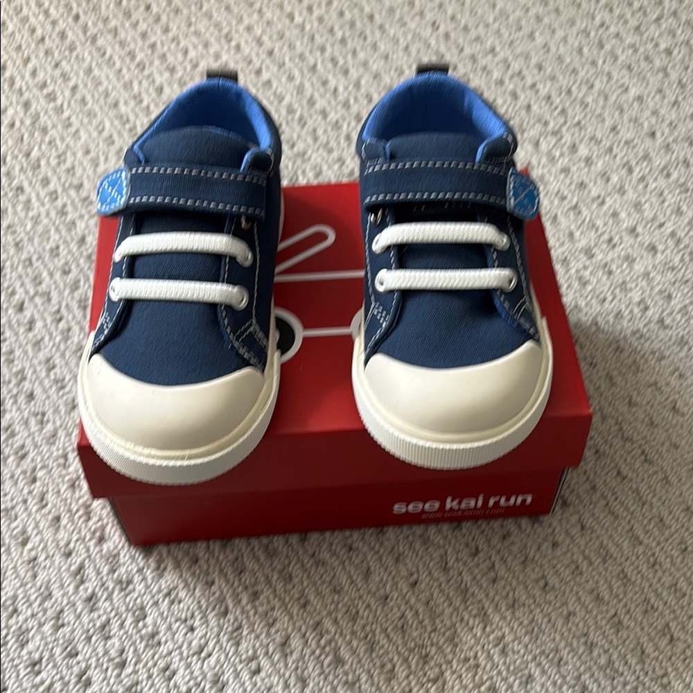 NIB See Kai Run Stevie II Blue and White Canvas Sneakers